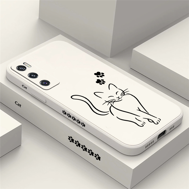 Vivo V40 - Casing Telepon Hitam Bergambar Kucing Lucu