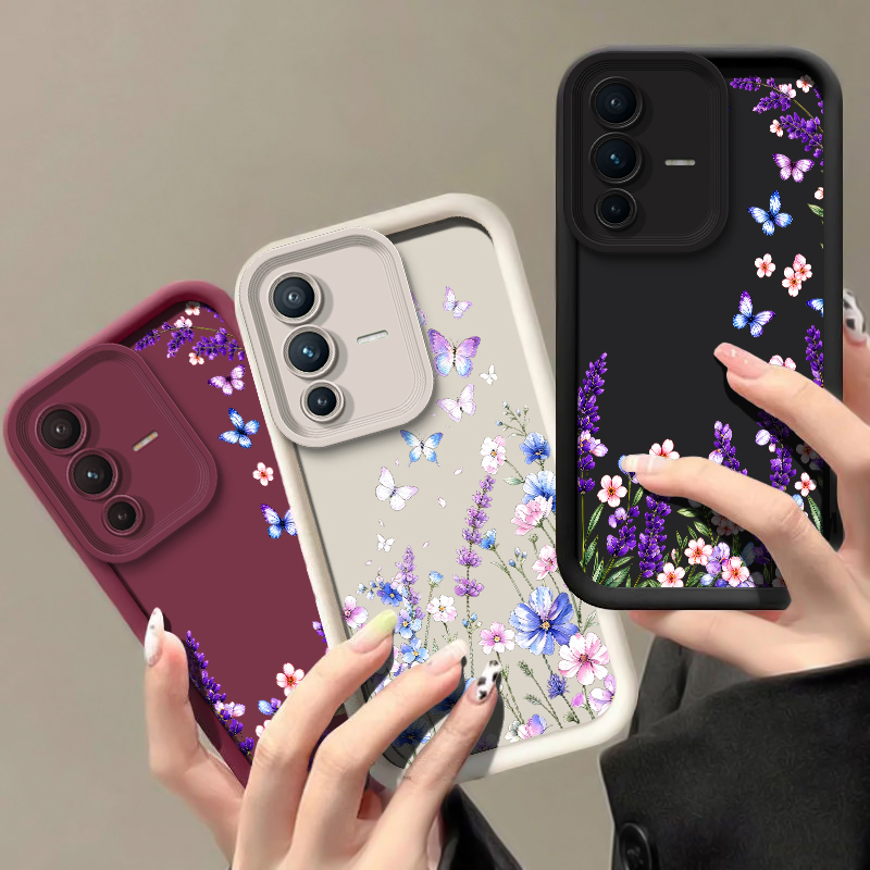 Vivo V40 - Casing Telepon dengan Motif Kupu-Kupu Lavender