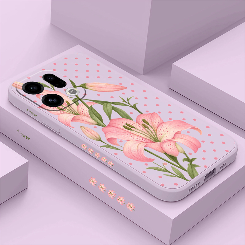 Oppo Reno 12 - Casing Telepon Bermotif Bunga Warna Merah