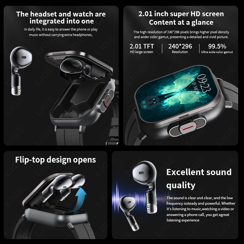 LIGE Jam Tangan Pintar 2 in 1  - Smartwatch Headset ulasan dan harga