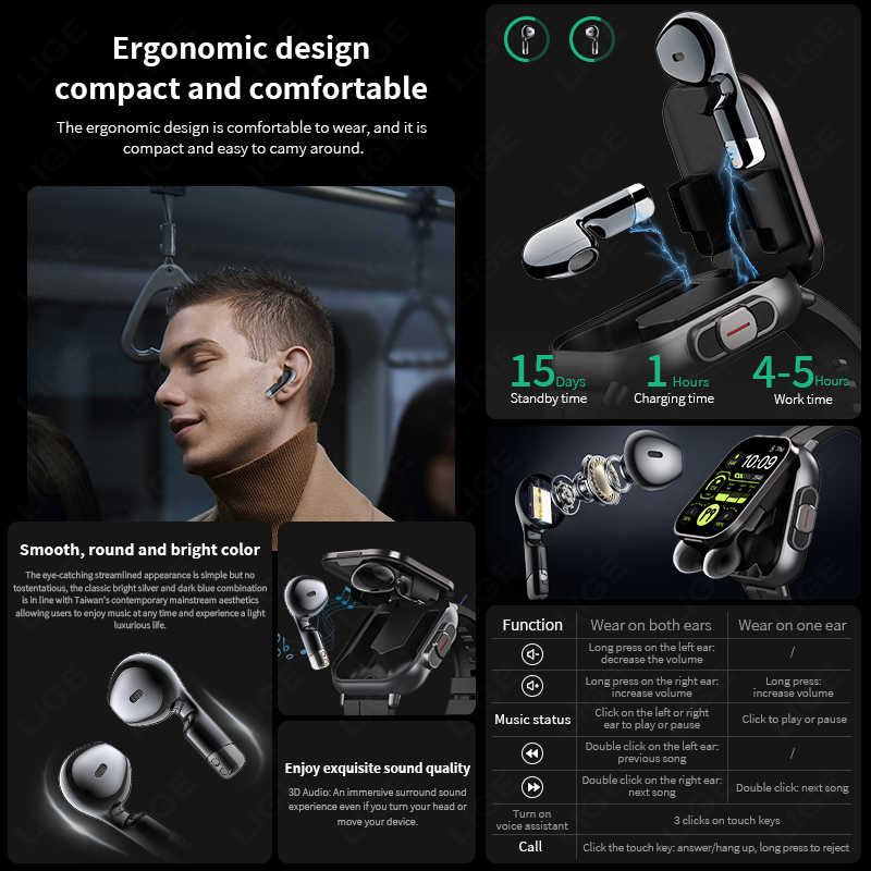 LIGE Jam Tangan Pintar 2 in 1  - Smartwatch Headset ulasan dan harga