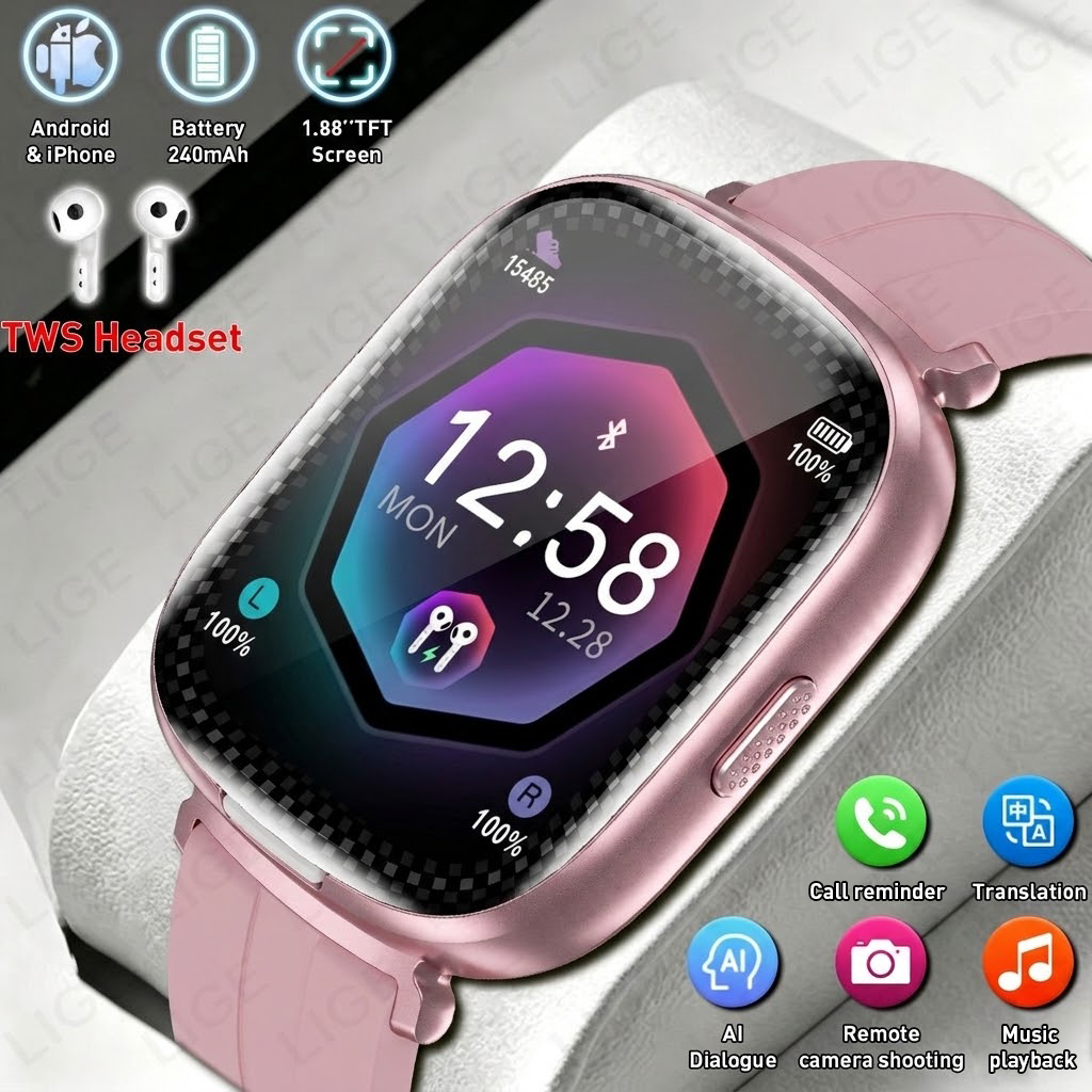 LIGE 2 in 1, Headset TWS, Jam  - Smartwatch Headset ulasan dan harga